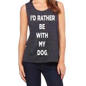 I’D Rather Be with My Dog Vintage Muscle Tank T-Shirt Grey size small